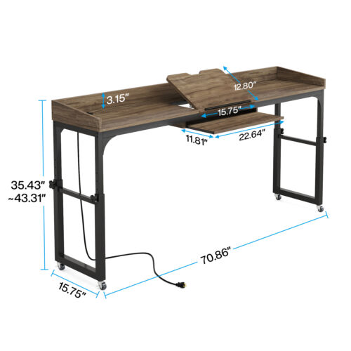 Tribesigns Height Adjustable Overbed Table with Outlets & Adjustable Tilt Stand - Picture 13 of 24