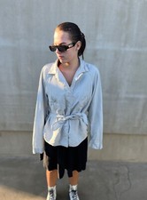 Prada Women’s Gray 100% Silk Light Jacket Made in Italy Belted Blazer Size 46