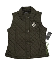 Lauren Ralph Lauren Women's Crest-Patch Diamond Quilted Vest Loden SZ.L NWT$140