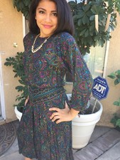 REO Originals Women's Blouson Dress Size 8 Teal Purple  Cute Vintage !!!! Ahhh