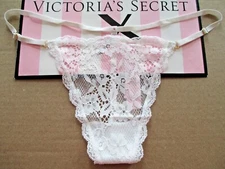 VICTORIA'S SECRET DREAM ANGELS Adjustable V-String Thong Panty VS White Lace NWT