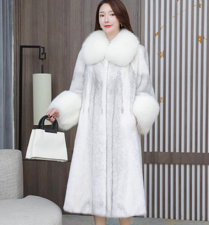 Faux Fur Collar Ladies Long White Winter Coat Fashion Women's Warm