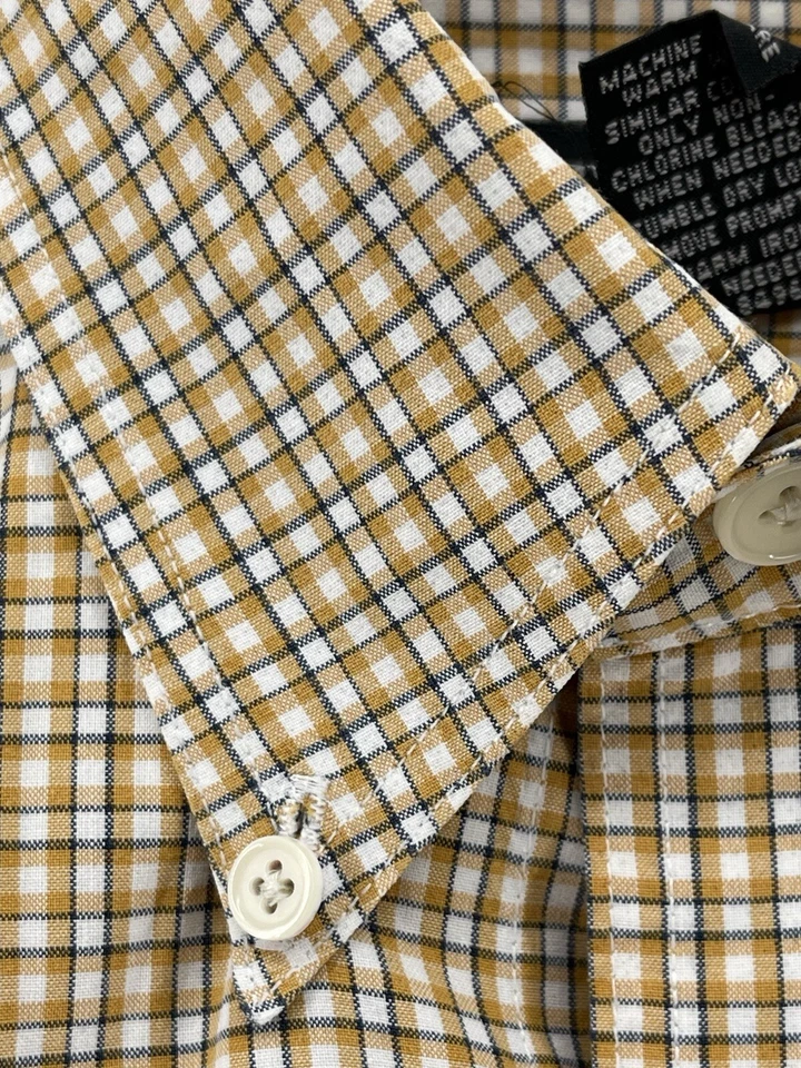 Structure Classic Button Up Shirt Mens Size Medium Beige White Check Long Sleeve - Image 2 of 4