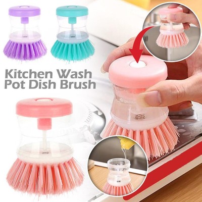 2In1 Kitchen Cleaning Brush Pot Dish Brush With Washing Liquid Up New Q8E0