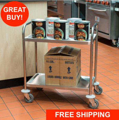 Commercial 16'' x 28'' Stainless Steel 2 Two Shelf Utility Kitchen Bus Cart 220 lb
