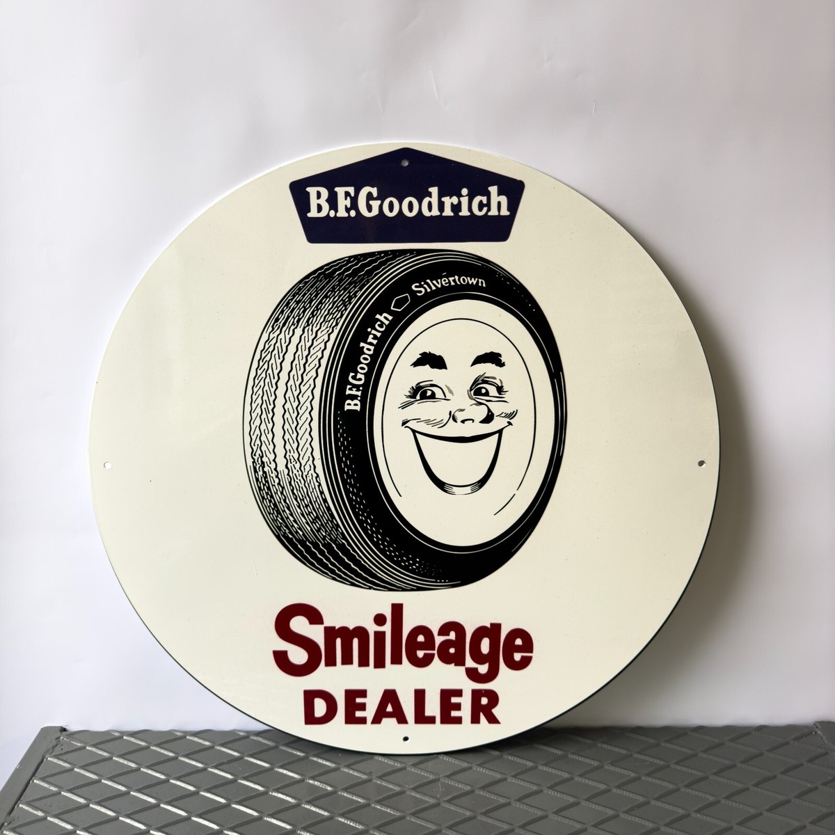 Vintage B.F. Goodrich Smileage Dealer Sign • Tire Garage Sign