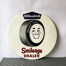Vintage B.F. Goodrich Smileage Dealer Sign • Tire Garage Sign • 19.7" (50cm)