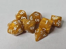 7 Die RPG D&D Role Playing Dice Set of 7 - Gold Brown - White ink Role Playing