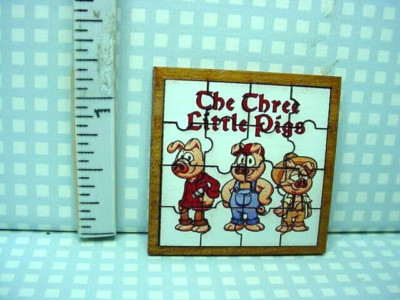 Miniature Wooden Jig Saw Puzzle ''Three Little Pigs'' 1/12 Scale REDUCED
