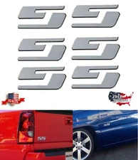THREE= Chrome SS Emblems for Chevy Silverado GMC Sierra 7"x1.6" BIG Stick Badges