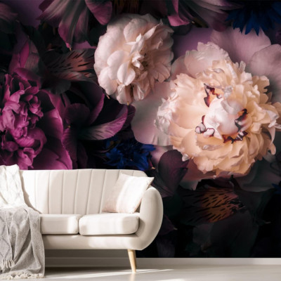 Dark Floral Peony Wallpaper Mural for Girls Bedroom Decor