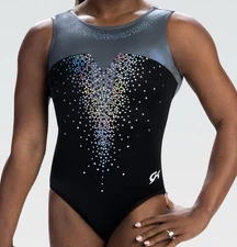 GK Elite Chic Diamond Cut Smokey Grey Black Practice Gymnastics Leotard MA