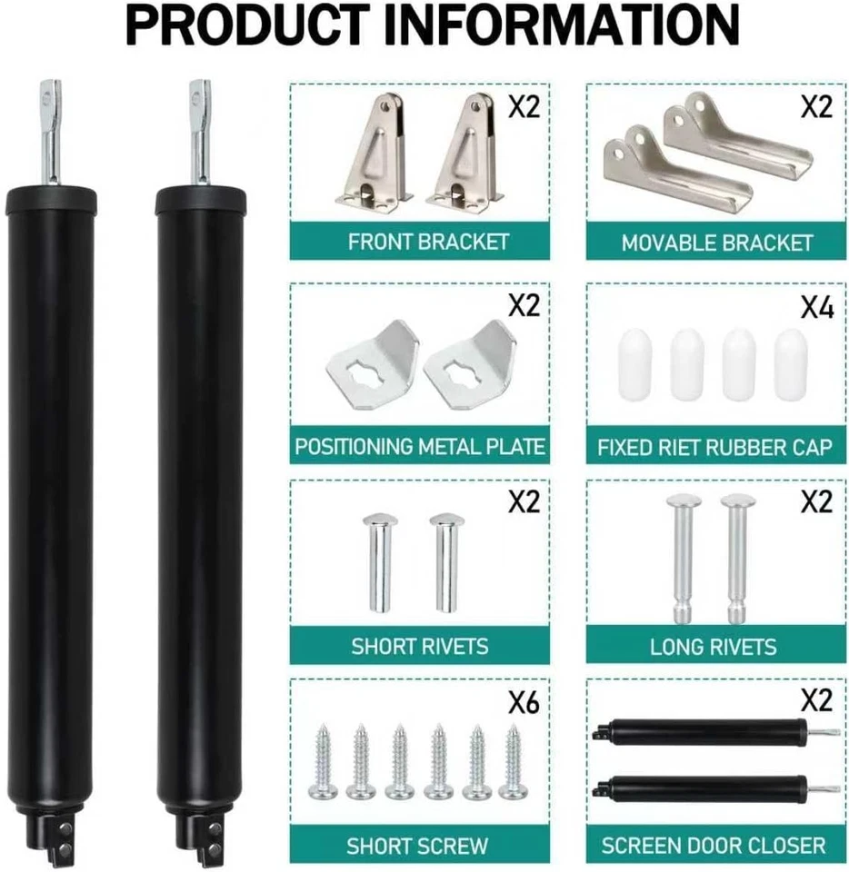 Kit de cierre de puerta de pantalla de seguridad contra tormentas cerrador de puerta resistente negro 2 piezas Foto 4 de 4