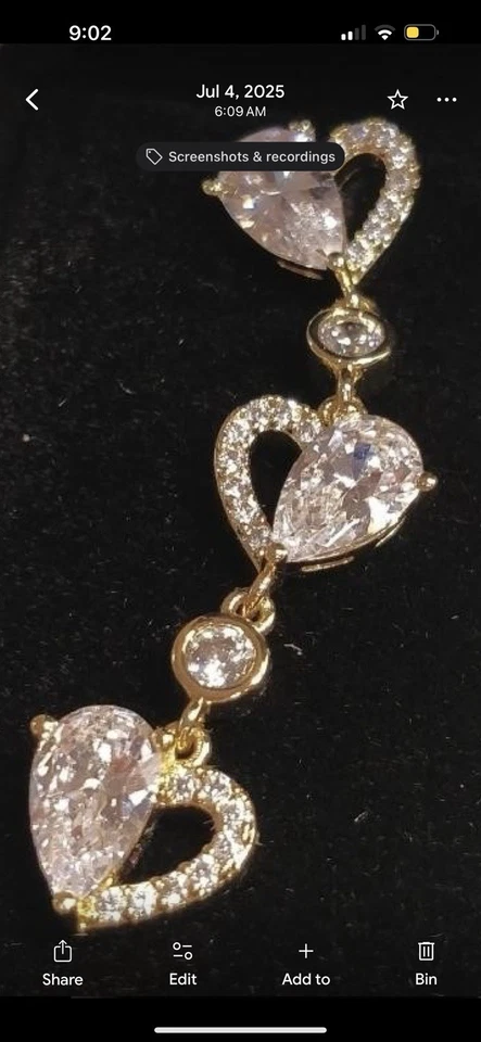 Pendientes colgantes de diamantes simulados de pera de 3 quilates enchapados en oro amarillo de 14 k Foto 4 de 4