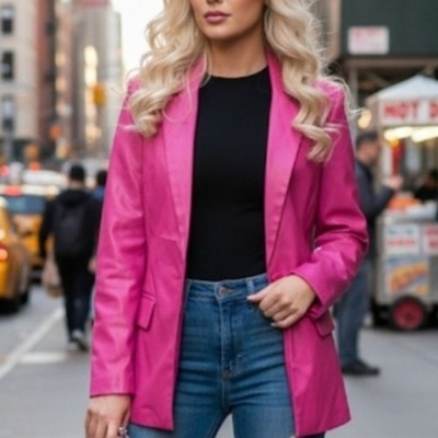 Le Lis Pink Vegan Leather Blazer Sz Small Barbie Mob Wife Quiet Luxury