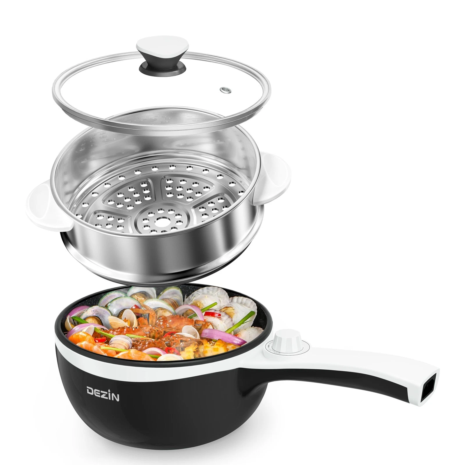 Hot Pot Electric with Steamer Upgraded, Non-Stick Sauté Pan, Rapid Noodles El...