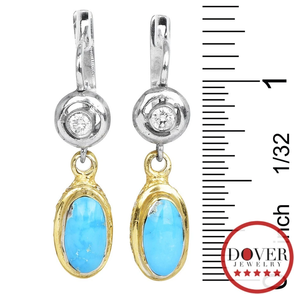 Estate Diamond Turquoise Silver Multi Cut Dangle Drop Earrings 6.6 Gr NR - Image 4 of 4