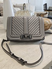 Rebecca Minkoff Chevron Quilted Small Love Crossbody Bag Grey Leather