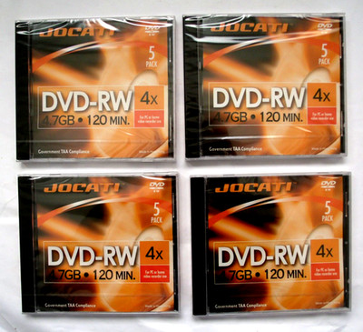 JOCATI DVD-RW  4.7GB, 4x - 120min - 4 pack New Sealed, Government TAA Compliance