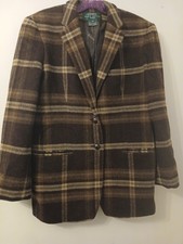 Vintage Ralph Lauren Plaid Lamb's Wool Blazer jacket Size 8 Petite
