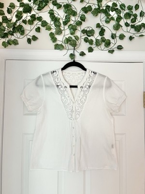 White Cotton Lace Button Up Blouse