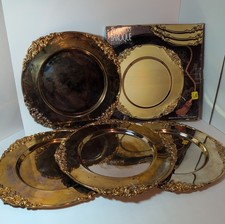Set 4 Vintage Godinger Heavy Brass Plated Baroque Charger Service Plates