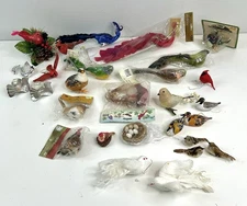 Vintage Assorted Birds Natural Feather Christmas Ornament Craft Lot Of 26