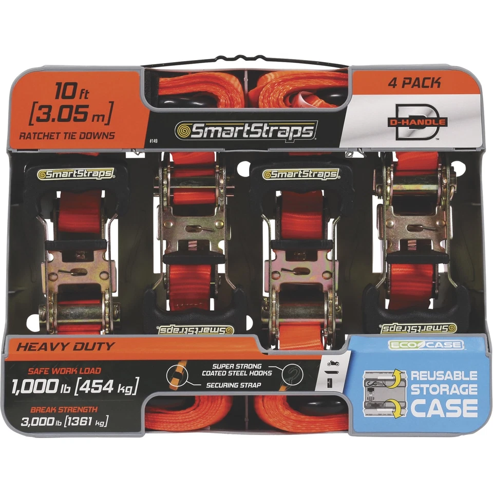 SmartStraps Ratchet Tie-Downs — 1in. x 10ft. Each, 4 Pack, 3,000-Lb. Breaking - Image 2 of 4
