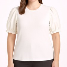Mittoshop White Leather Puff Sleeve Ribbed St...