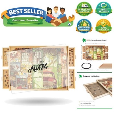 1500 Pieces Rotating Puzzle Board with 4 Drawers and Cover,25''x34'' Portable W...