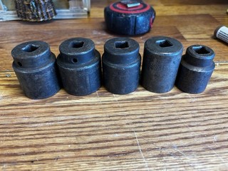 Five Old 1/2 Inch Drive Snapon Vintage Sockets