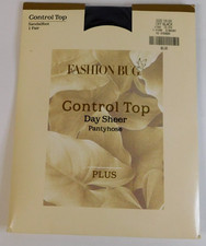 Fashion Bug Control Top Off Black Plus Size 1X-2X Day Sheer Sandalfoot Pantyhose