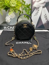 Chanel 23A Round Vanity Case Gemstone Chain Leather Gold Hardware [Duties Paid]