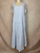 Quince 100% Organic Cotton Gauze Tiered Maxi Dress Size Small NWT Blue Pinstripe