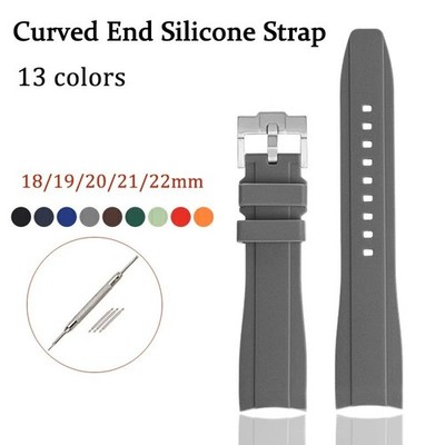 Curved End Rubber Strap 18/19/20/21/22mm Universal Silicone Watch Band Soft Spor