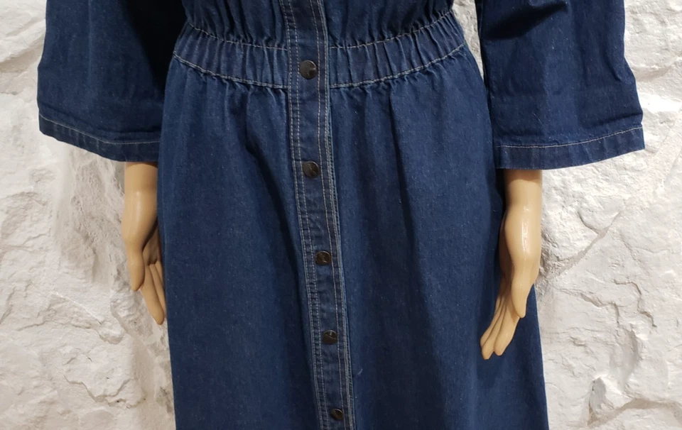 Vestido vaquero vintage boho western chic años 80 con tachuelas para mujer talla mediana Foto 3 de 4