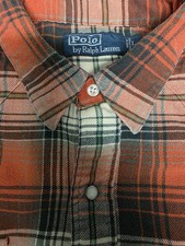 VTG POLO Ralph Lauren Western Snap Button Plaid Shirt 100 Soft Cotton Size L