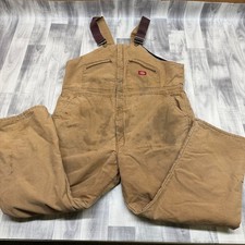  Mens 46/48 Reg Dickies Quilted Insulated Bib Overalls Brown Duck Canvas STAINED