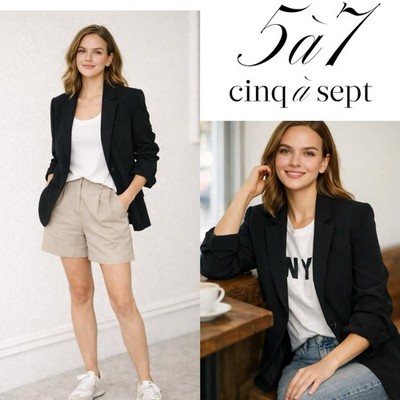Minimalist Cinq à Sept Black Ruched Sleeve Blazer Size 12  Classic Chic $395