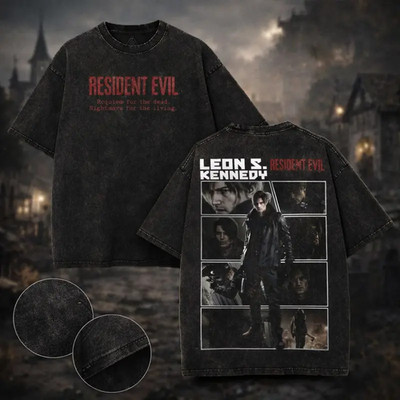 Resident Evil Leon Kennedy Graphic T-Shirt Vintage Wash Horror Game Tee