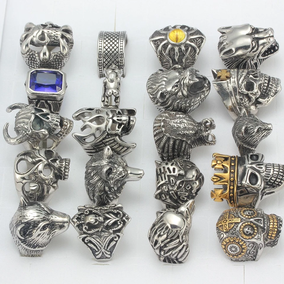 20pcs/Lot Stainless Steel Men Punk Biker Rings Wholesale Skull Jewelry Mix Gift - Image 3 of 4