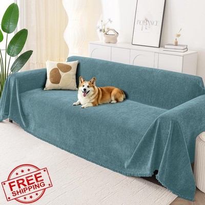 Smiry Blue 71x150 Inch Chenille Couch Cover