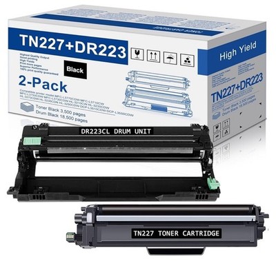 2 Black TN227 High Yield Toner Cartridge DR223CL Drum Unit Replacement for  