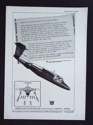 Original 1965 Werbung Saab 105 Twin-Jet Mehrzweckflugzeug