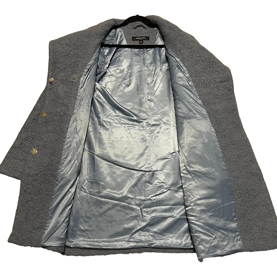 Abrigo Kenneth Cole para mujer M Boucle mezcla de lana azul cuello asimétrico nuevo con etiquetas Foto 2 de 4