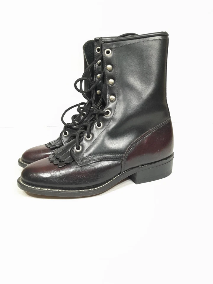 Laredo Western 双色皮革 Roper 流苏 Kiltie 蕾丝靴女式 5.5  — 第 2/4 张图片