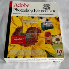 Adobe Photoshop Elements 2.0 Retail Box CD Manuals Win Mac Vintage Software Key