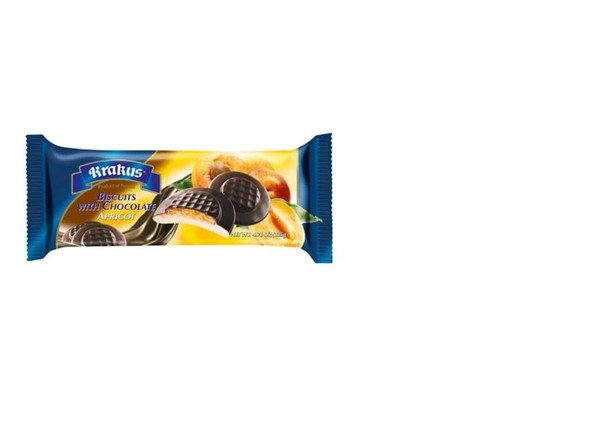 Paquete de 12 galletas europeas de albaricoque cubiertas de chocolate Krakus Delicje