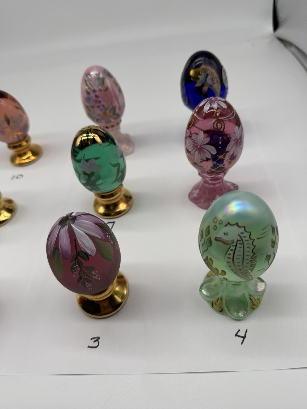 9 Left (multiple Choice) Fenton Limited Edition Hand Painted Eggs On A Pedestal