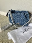 NWT Coach CDB97 Faye Large Shoulder Bag In Signature Denim Gold/Indigo